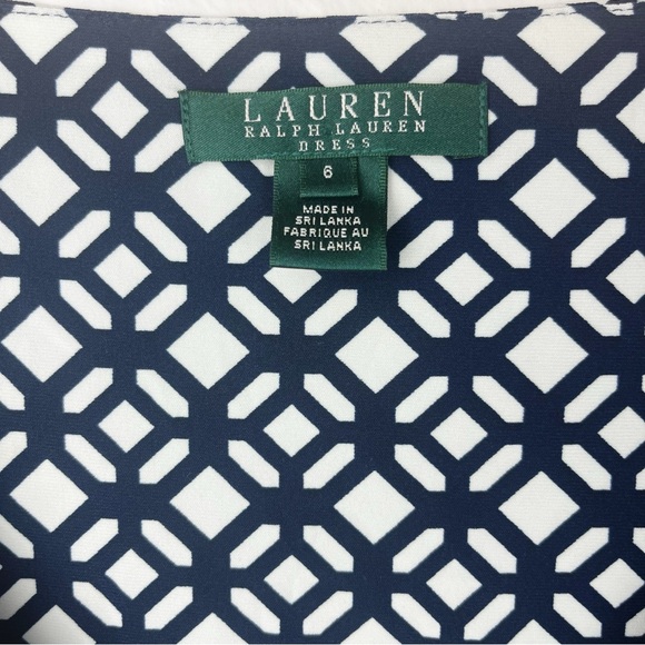 Lauren Ralph Lauren V-Neck Faux Wrap Dress Navy White Size 6 - Picture 7 of 15